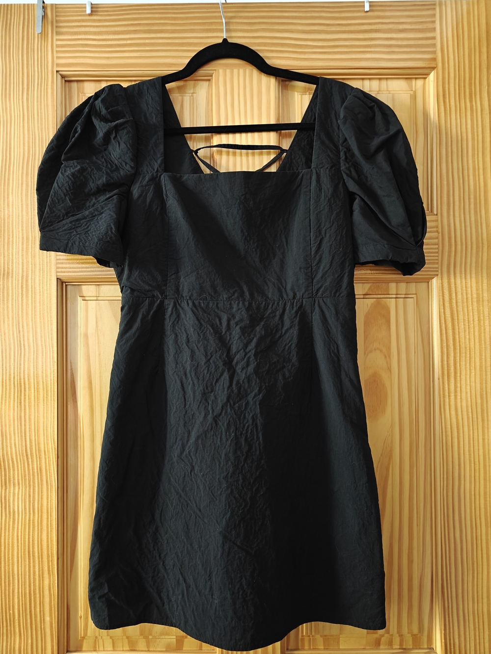 Baby Doll Dress Petite Studio Black Puff-Sleeve Square Neck Mini 100% Cotton